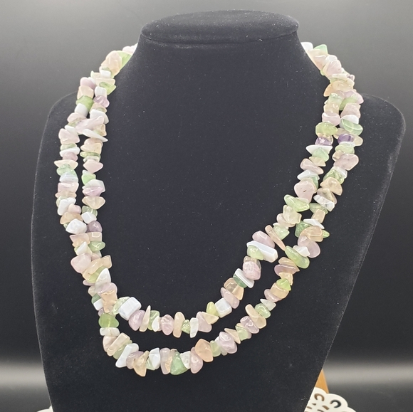 Pastel Gemstones Rock Candy Chips Glass Necklace - Picture 3 of 6